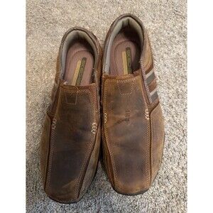 Y2K Skechers Relaxed Fit Leather Slip On Loafers Brown Casual Shoes Men Size 10